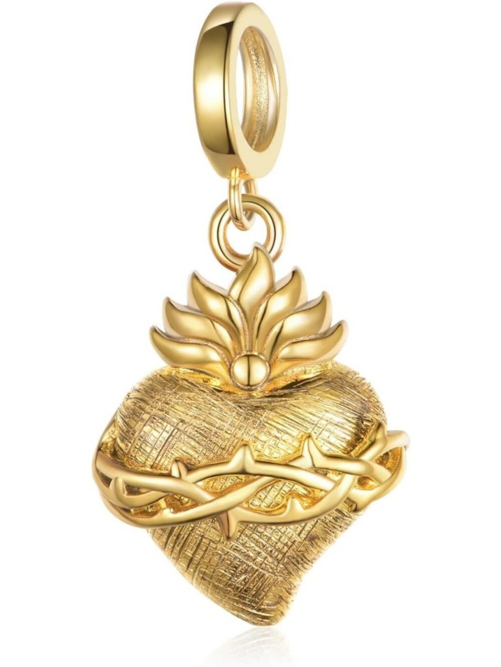 925 Sterling Silver Sacred Heart Charm - Religious Jewelry for Bracelets & Gifts
